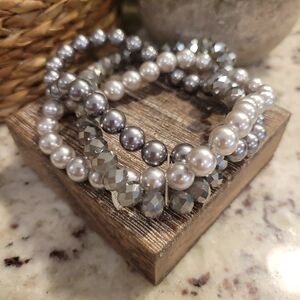 Vintage RMN - Silver and Gray Pearl Bracelet Set
